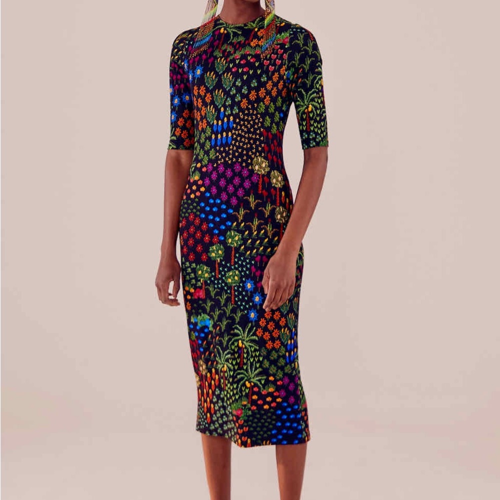 Farm Rio Black Fruit Garden Multicolor Midi Dress